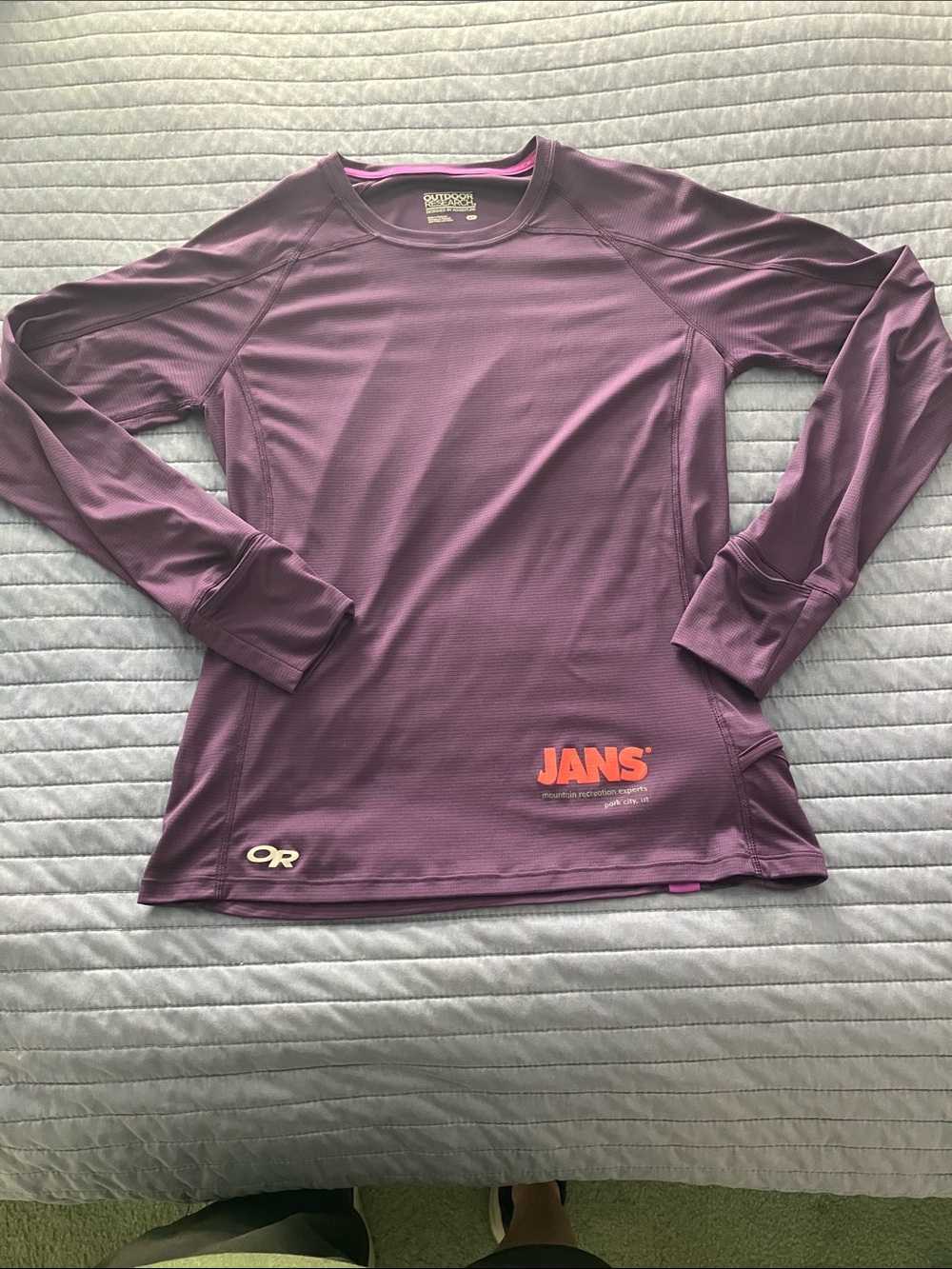 Outdoor Research Long Sleeve Top in Purple with Orange Logo